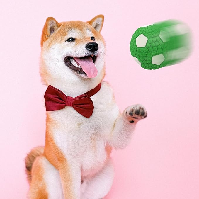 Dog Football Squeaky Chew Ball Sturdy Rubber Teething 9.5cm for Small Dogs Puppies Interactive Play Fetch Pet Supplies
