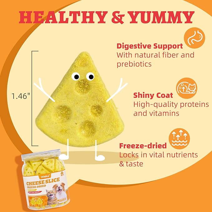 Wellix 7.41oz Freeze Dried Cheese Dog Treats - High-Protein,Grain-Free Crunchy Training Treats for Dogs & Cats - Digestive Health Food Toopers for Puppy Snacks
