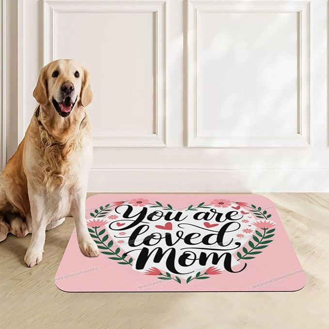 Pet Feeding Mat Happy Mother's Day Floral Gift Mom Pink Cq Dog Food Mat for Food Water No Stains Quick Dry Dispenser Cat Bowl Mats for Messy Drinkers 24x16In