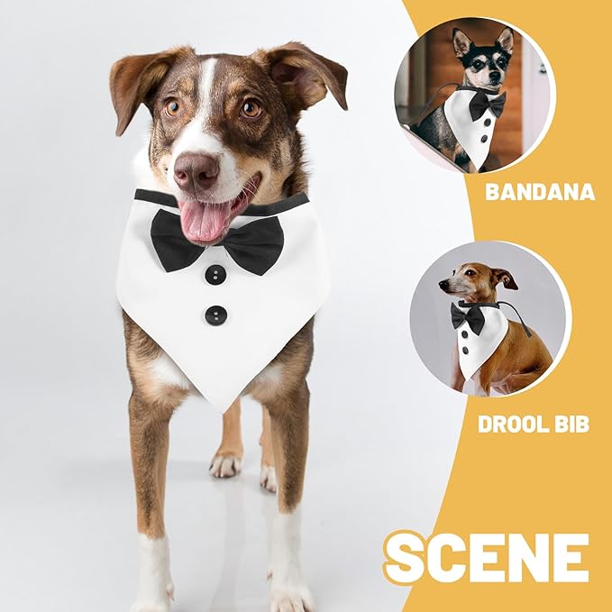 Formal Dog Bandana with Bowtie Collar Large Size Pet Scarf for Wedding Day and Party Supplies Stylish Dog Necktie
