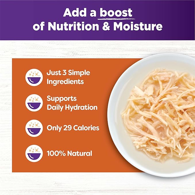 Wellness Bowl Boosters Wet Cat Food Topper, Grain Free, Natural, Shredded Chicken Recipe in Broth, 1.75 Ounce Pouch (Pack of 12)