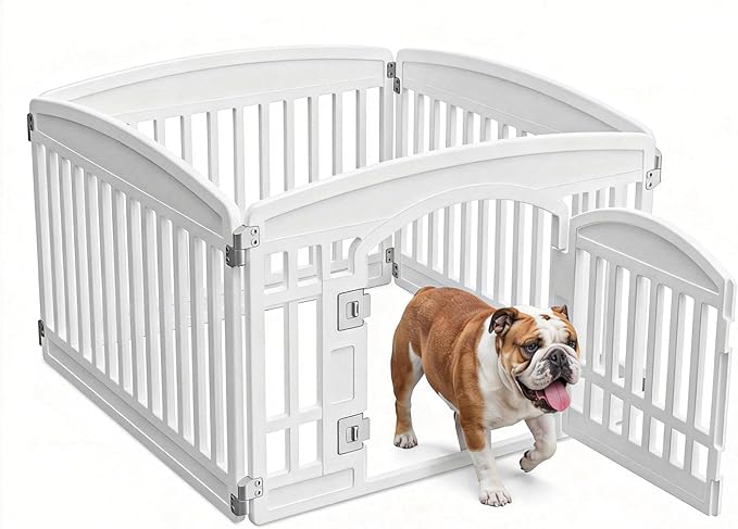 NEWBULIG Dog Playpen 4-Panel, 24IN Puppy Playpen, Stable Dog Play Pen Indoors/Outdoor with Secure Locking Door, Plastic Pet Fence for Small & Medium Dogs