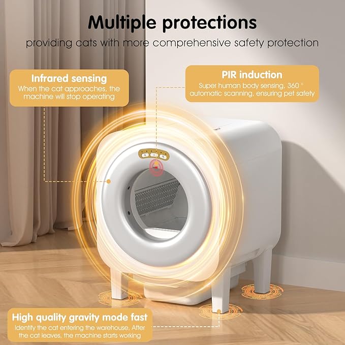 Smart Automatic Cat Litter Box with App Control, Fresh Air System Deodorization,Self-Cleaning, Temperature and Humidity Monitor, Self Cleaning Litter Box for Multiple Cats,White