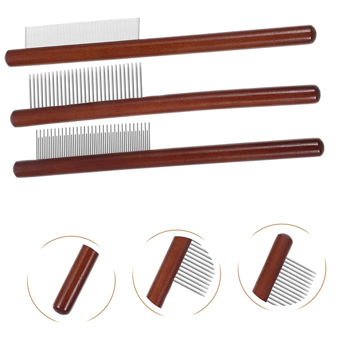 HANABASS 3pcs Long Short Teeth Pet Comb Cat Grooming Tool Tear Stain Brush for Indoor Cats