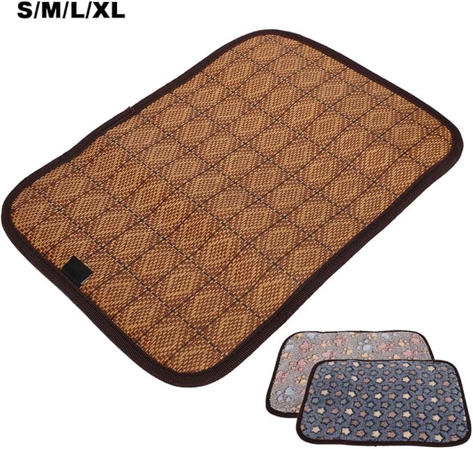AYNEFY Doublesided Pet Mat Dog Daily Supplies Rattan and Warm Plush Cat Dog Bed for Summer Winter Use with Strong Edging for Cages Or Floor Doublesided Pet Mat Soft Breathable Cooling (XL)