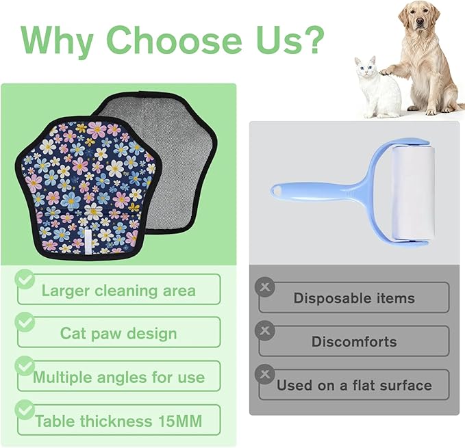 Beautiful Floral Electrostatic Pet Hair Removal Glove for Cats & Dogs - Reusable Grooming Mitt for Couch, Carpet, Car Seat & Laundry - Large 9x9 Inch