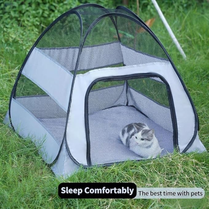 Outdoor Cat Cages Indoor House & Outdoor Cat Enclosure - Portable Pop Up Kennel Tent with Breathable Mesh, Survival Kit for Cats, Small Animal Cage for Rabbits, Turtles & Puppies