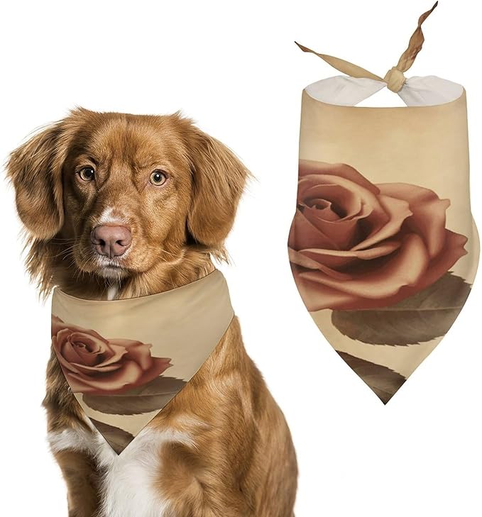 Dog Bandana Spring Pet Scarf Adjustable Triangle Vintage Rose Printing Dog Bib Washable Polyester Puppy Bandana for Small Medium Large Dogs Cat Birthday Party Supplies