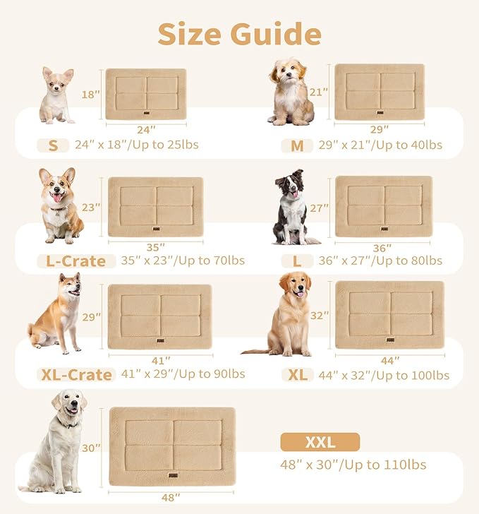 MADE 4 PETS Dog Crate Pad Bed for Large Dogs, Washable & Reversible, Anti-Slip Kennel Mat for Cozy Sleeping, Soft Fluffy Dog Bed for Indoor & Outdoor Use, 36"x27", Khaki