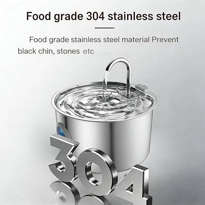 Dog Water Bowl, Triple Filtration System, 3.2L Capacity, Continuous Circulating Water Flow, Quiet Operation Stainless Steel Dog Water Fountain with Visual Water Level for Dogs Cat(8pc filter)