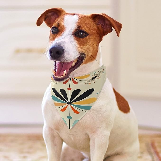 Dog Bandana Spring Pet Scarf Adjustable Triangle Retro Modern Printing Dog Bib Washable Polyester Puppy Bandana for Small Medium Large Dogs Cat Birthday Party Supplies