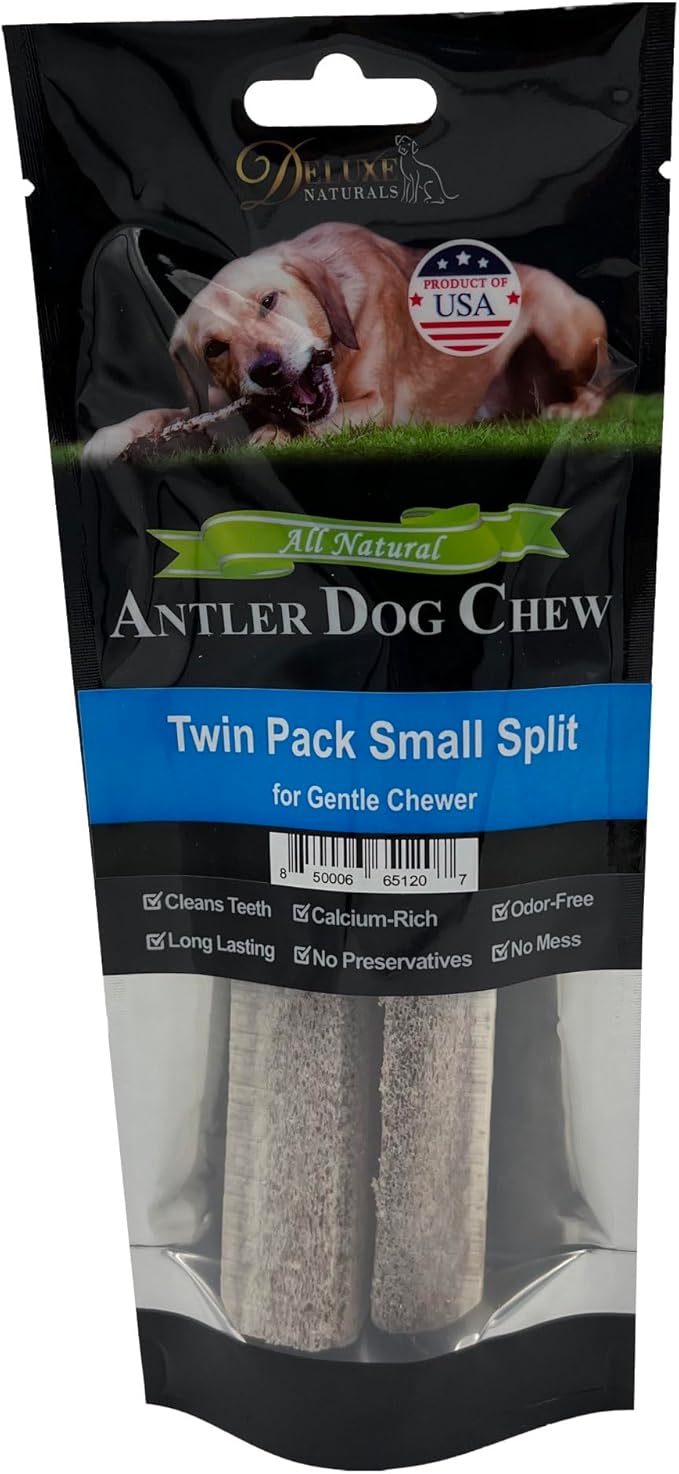 2-Pack Small Split Elk Antler Dog Chews (5 to 6.5+ in) – All Natural, Premium Grade A, Odor-Free, USA-Sourced – Long-Lasting Dental Treats for Toy and Small Dogs Under 15 lbs