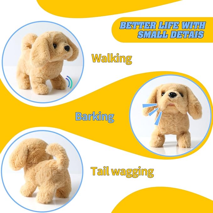 Plush Golden Retriever Toy Puppy Electronic Interactive Dog - Walking, Barking, Tail Wagging, Stretching Companion Animal for Kids Toddlers