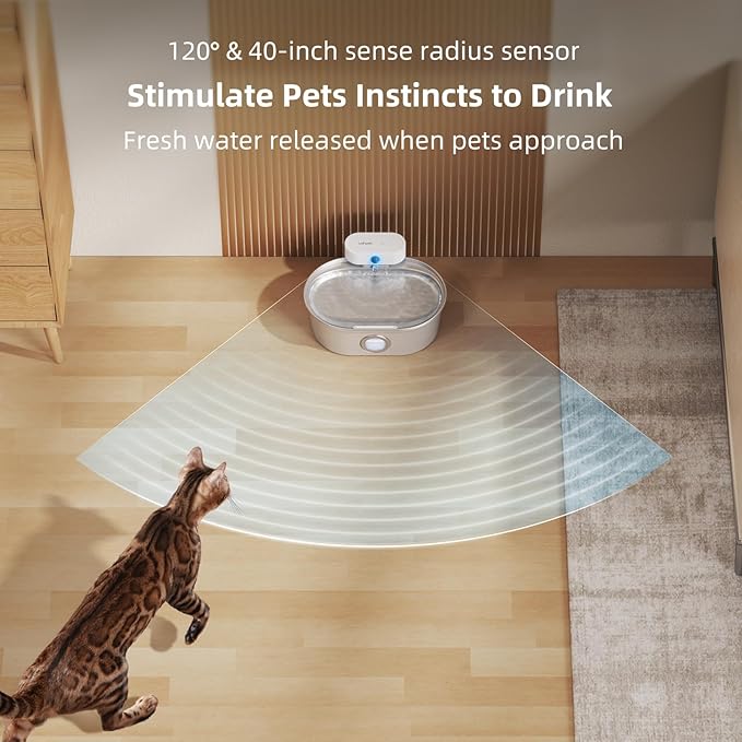 uahpet Wireless Cat Water Fountain Stainless Steel Pro, External Pump Battery Operated Pet Waterer, Dog Drinking Dispenser with Water Level Window, 67oz/2L
