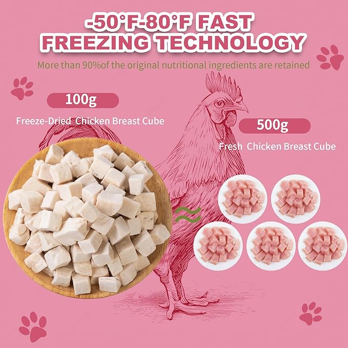 Freeze Dried Chicken Breast - Single Ingredient Cat and Dog Treats Natural Animal Protein Healthy Tasty Snacks for Training (113g)