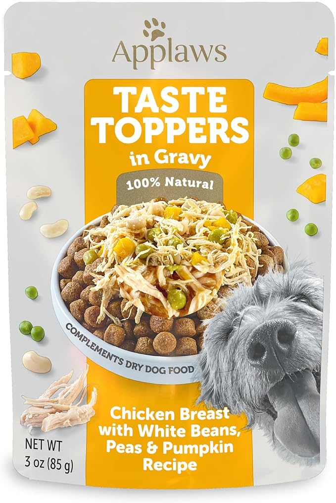 Applaws Taste Toppers, Limited Ingredient Dog Food Topper, Chicken with Peas & Pumpkin in Gravy (12 x 3oz Pouches)