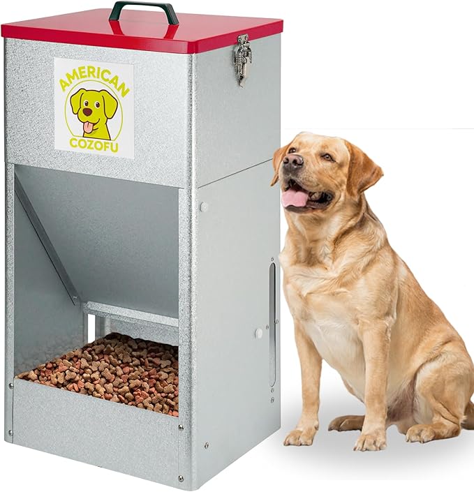 Automatic Dog Feeder with Wheels, 25lb Heavy Duty Galvanized Steel Gravity Food Dispenser - Easy to Move Rolling Pet Food Station for Indoor & Outdoor Use