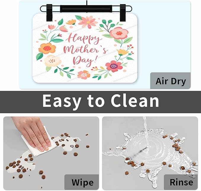 Pet Feeding Mat for Floors Waterproof Dog Mat for Food and Water Happy Mother's Day Floral Gift Mom Ld Absorbent Quick Dry Non Slip Mats Cat Bowls 24x16In