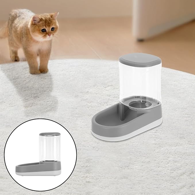 Automatic Pet Feeder and Water Dispenser Gravity Cat Feeder with Dry Food Storage Capacity Suitable for Small and Large Dogs and Cats in Elegant Gray