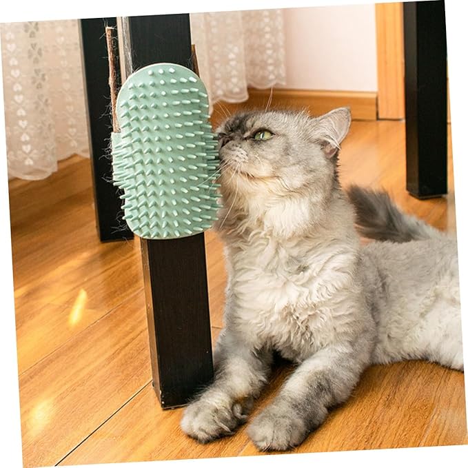 GANAZONO Cat Corner Massage Comb Wall-mounted Cat Self Groomer with Natural Wood Material and Catnip for Indoor Pet Grooming and Itch Relief Random Color