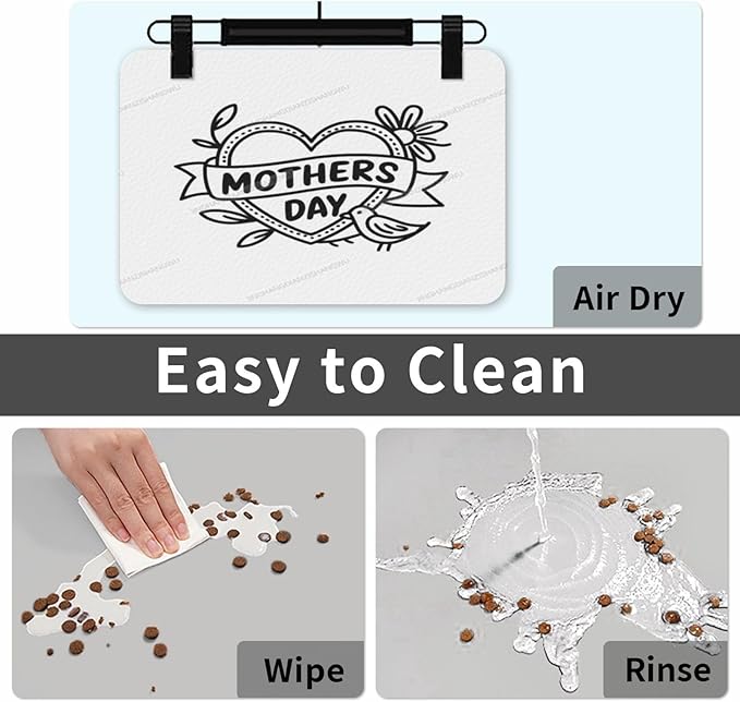 Dog Food Mats for Floors Absorbent Pet Cat Food Mat Happy Mother's Day Simple Heart Gift Mom Non Slip Dogs Bowl Mats for Water Dog Placemats Feeding Mat Pet Supplies 18X12In