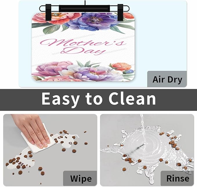 Dog Food Mats for Floors Happy Mother's Day Floral Gift Mom Lc Absorbent Pet Cat Food Mat Quick Dry Dog Bowl Mats for Water Pet Supplies 18X12In