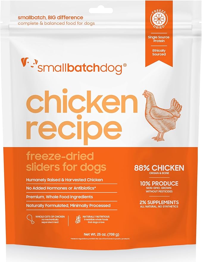 smallbatch Pets Freeze Dried Raw Dog Food, Chicken Recipe, 25 oz, Organic High Protein Dog Food, Grain Free, Made in The USA, Humanely Raised Meat, Single Protein, for Picky Eaters, Hydrate & Serve