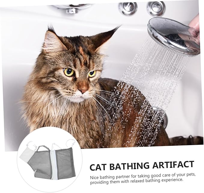 Cat Bath Net Bag Adjustable Cat Grooming and Washing Pouch for Stress Bathing Material Easy Drainage and Quick Drying