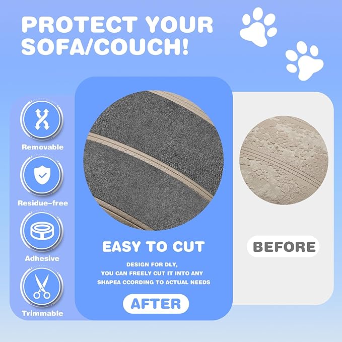Cat Scratching Mat 78.7"x15.8" Self-Adhesive Cat Furniture Protector, Climbing Cat Scratch Pad for Cat Tree, Sofa, Wall, and Furniture DIY Protection (Gray)