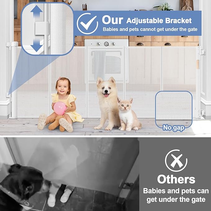 Reinforced Retractable Baby Gates with Support Rod 60" Wide Retractable Baby Gate for Stairs Retractable Dog Gate Outdoor Retractable Gate Outdoor Prevent Babies and Pets from Squeezing Under The Gate