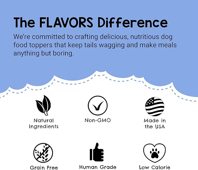 Flavors Food Topper for Dogs - White Cheddar Recipe - Natural, Grain Free - Perfect Seasoning, Gravy, Sprinkle and Liquid Treat Mix for Picky Dog or Puppy, 6 oz