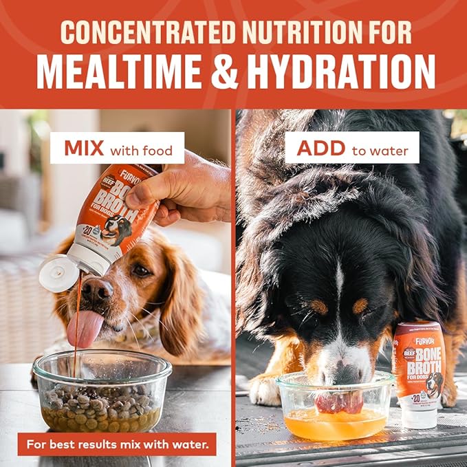 Furvor Beef & Chicken Bone Broth Concentrate for Dogs - Collagen Protein Supplement for Digestion, Mobility, Coat, Immune System, Joints - Healthy Dog Food Topper - Human Grade (2pk, 60 Servings)