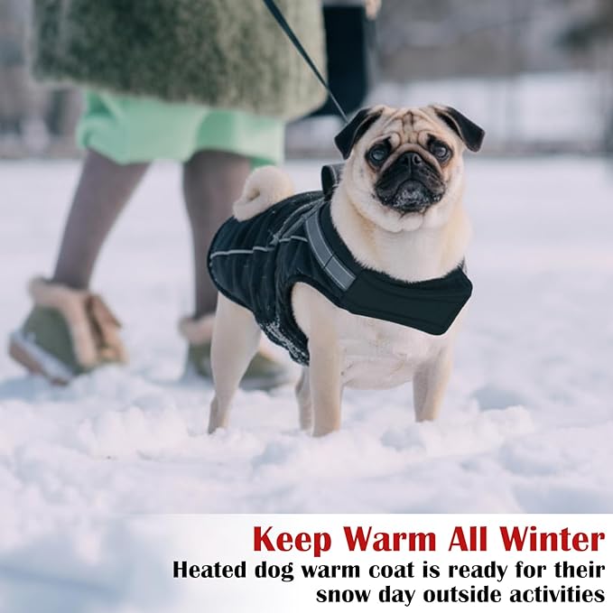 Dog Heated Warm Coat Jacket Pet Winter Black Vest Graphene Heat Lining Coat for Dogs Pet Outdoor Supplies(Not Included Batteries)(Medium)