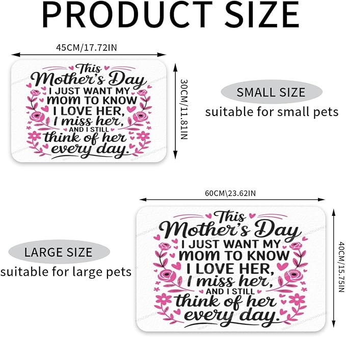 Pet Feeding Mats with Residue Collection Happy Mother's Day Floral Gift for Mom Ju Waterproof Dog Cat Bowl Mat 18X12In with Prevent Water Food Spills