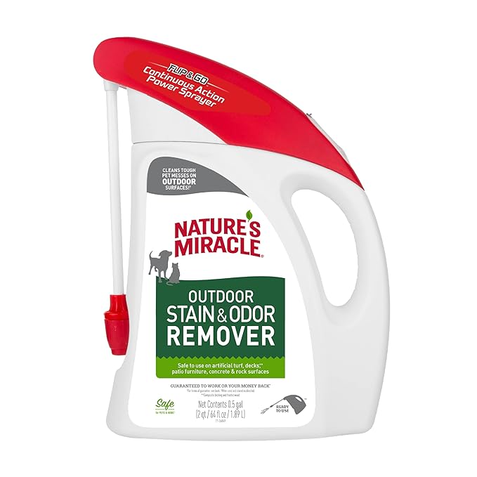 Nature’s Miracle Outdoor Stain & Odor Remover, 64 fl oz, Removes Dog & Cat Messes, Convenient Flip & Go Sprayer, Ready-to-Use, Multi-Pet & Multi-Mess Formula