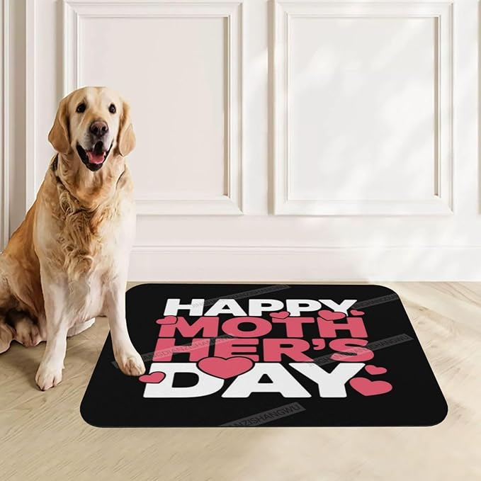 Dog Food Mats for Floors Happy Mother's Day Floral Gift Mom Eg Absorbent Pet Cat Food Mat Quick Dry Dog Bowl Mats for Water Pet Supplies 24x16In