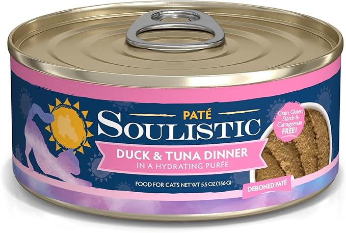 Soulistic Paté, Duck and Tuna Dinner in a Hydrating Purée, 5.5oz Can, Pack of 8