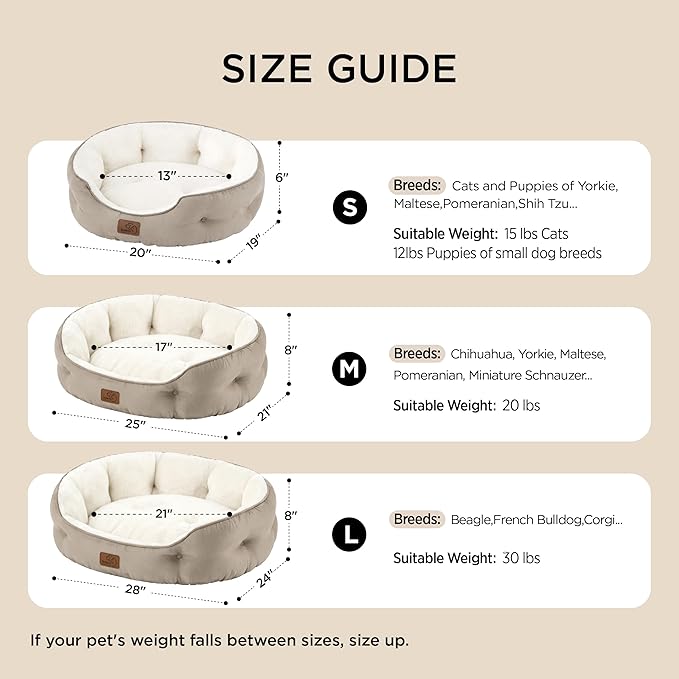 Bedsure Dog Beds for Small Dogs - Round Cat Beds for Indoor Cats, Washable Pet Bed for Puppy and Kitten with Slip-Resistant Bottom, 20 Inches, Brown