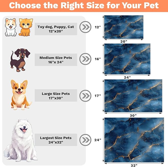 Blue Marble Dog Food Mat for Floors Absorbent, Quick Dry Water Dispenser Mat for Food, Water, Pet Supplies 12" x 20", Modern Abstract