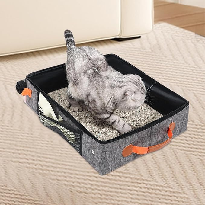 Portable Cat Litter Box - Folding Travel Pan, Compact Pet Container, Waterproof Poop Holder, Easy Clean Design | Lightweight Storage Organizer, for Road Trips Camping Apartment Car Hotel Indoor Cats