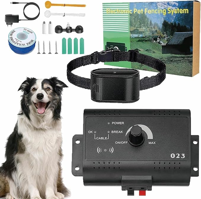 Electronic Dog Fence, Remote Dog Training Shock Collar & In-ground Pet Boundary Containment System, Covers up to 1/2 Acre, Waterproof Tone / Static Correction, Pet Fence for Stubborn Dogs,for1dog