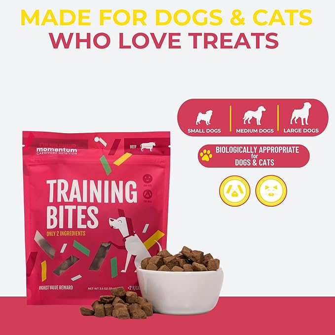 Momentum Carnivore Nutrition Freeze-Dried Beef Training Bites – Two Ingredients-Beef Kidney and Heart, Grain-Free, All-Natural Dog Treats –Made in USA – Perfect for Training & Rewards- 2.5 oz Bag