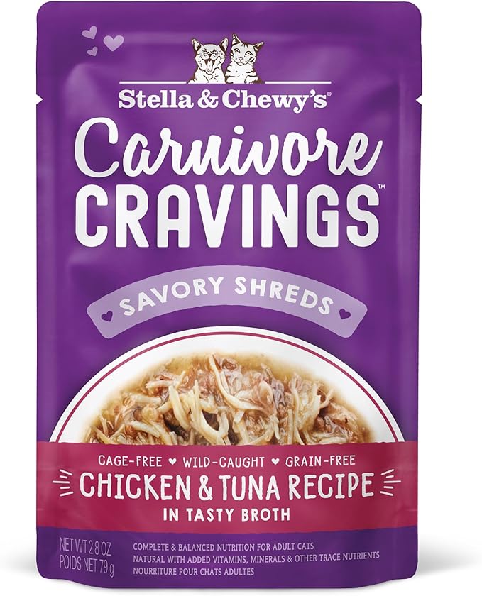 Stella & Chewy's Carnivore Cravings Wet Cat Food - Premium Pouches - Grain Free, High Protein Chicken & Tuna - Perfect For Picky Eaters - Complete Meal or Topper (2.8 oz, 24 Pack)
