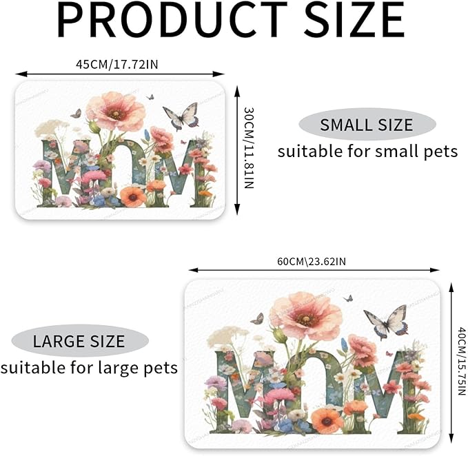 Pet Feeding Mat for Floors Waterproof Dog Mat for Food and Water Happy Mother's Day Floral Gift Mom Jr Absorbent Quick Dry Non Slip Mats Cat Bowls 18X12In