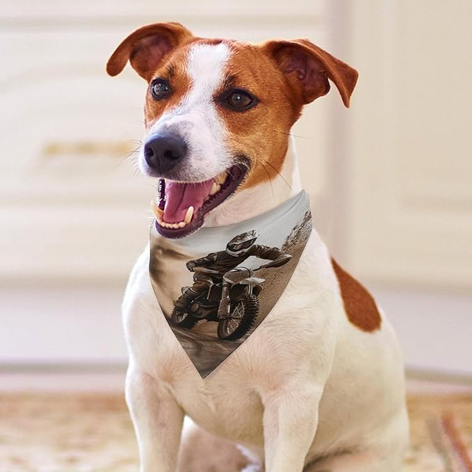 Dog Bandana Spring Pet Scarf Adjustable Triangle Motocross Printing Dog Bib Washable Polyester Puppy Bandana for Small Medium Large Dogs Cat Birthday Party Supplies