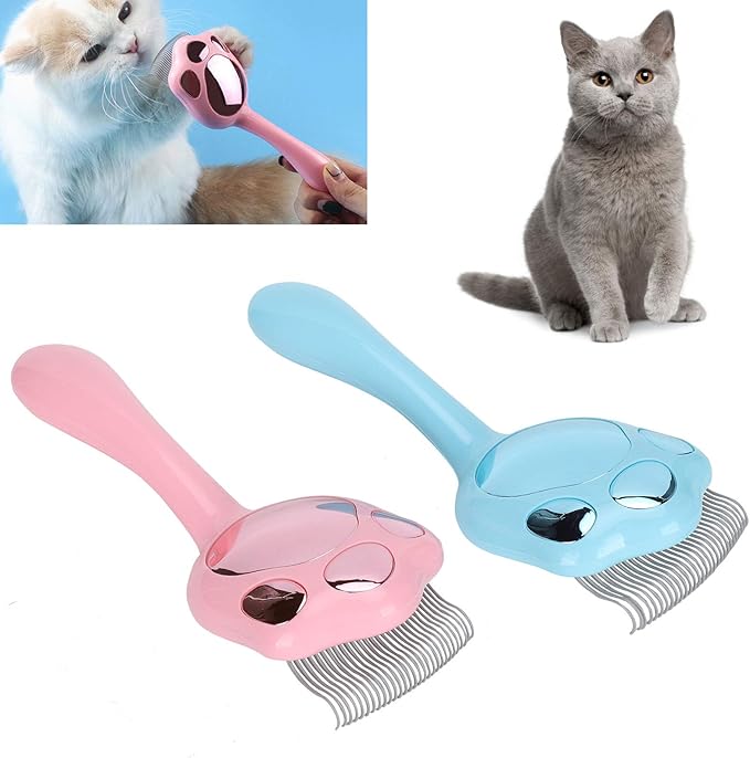 Cat Shell Comb Deshedding Brush, Pet Grooming Tool, Round Comb with Soft Plastic Claw Teeth, Stainless Steel Material, Ergonomic Handle for Cats and Small Dogs, Removal Com