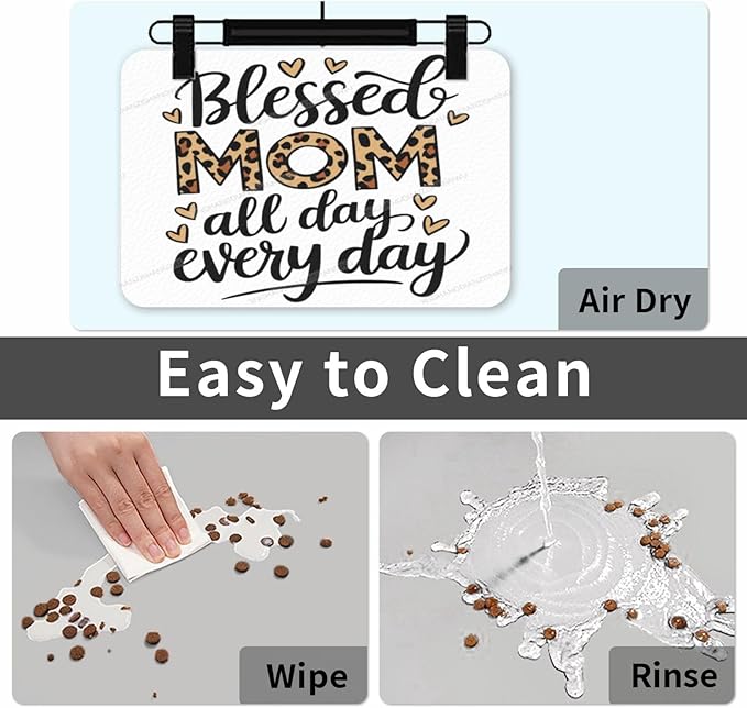 Pet Feeding Mat Absorbent Dog Mat for Food Water Bowl No Stains Quick Dry Water Dispenser Mats Happy Mom Every Day Coffee Art Dog Pet Supplies Bowl for Messy Drinkers 24x16In