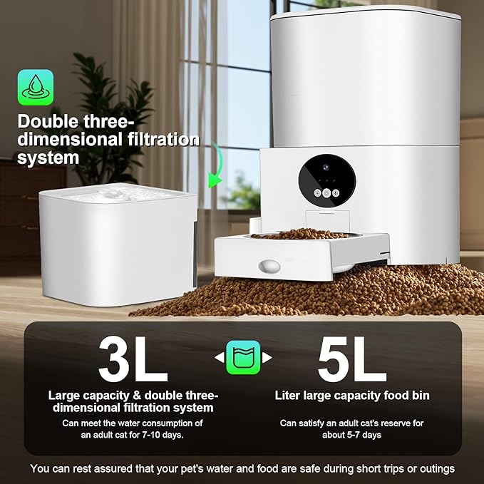 Upgraded Automatic Pet Feeder & Waterer, WiFi-Enabled Feeder Supports 2.4GHz & 5GHz, All-in-One Food and Water Dispenser with Remote Care for Every Meal