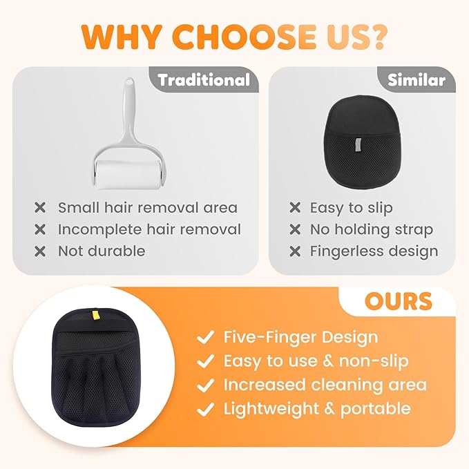 Pet Hair Remover Gloves, Electrostatic Removal Gloves for Pet Hair, Cat & Dog Hair Removal Tool for Furniture Couch