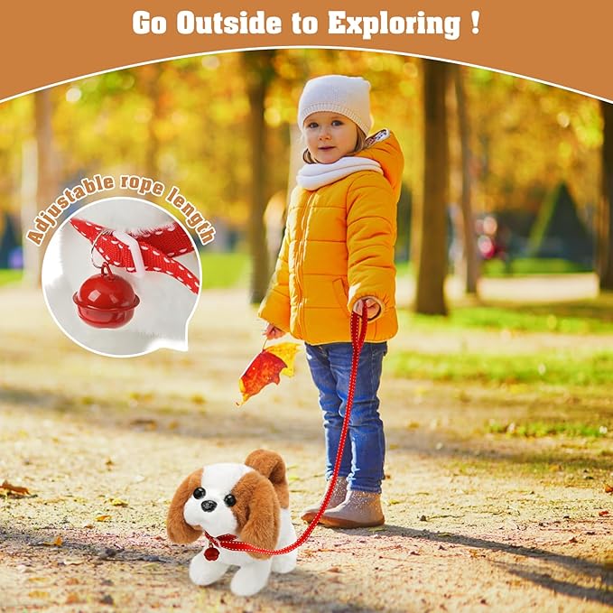 Plush Saint Bernard Toy Puppy Electronic Interactive Dog - Walking, Barking, Tail Wagging, Stretching Companion Animal for Kids Toddlers